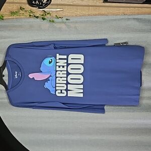 DISNEY STITCH LONG SLEEVE PAJAMA TOP IN BLU WITH CURRENT MOOD ON FRONT SIZE LGE